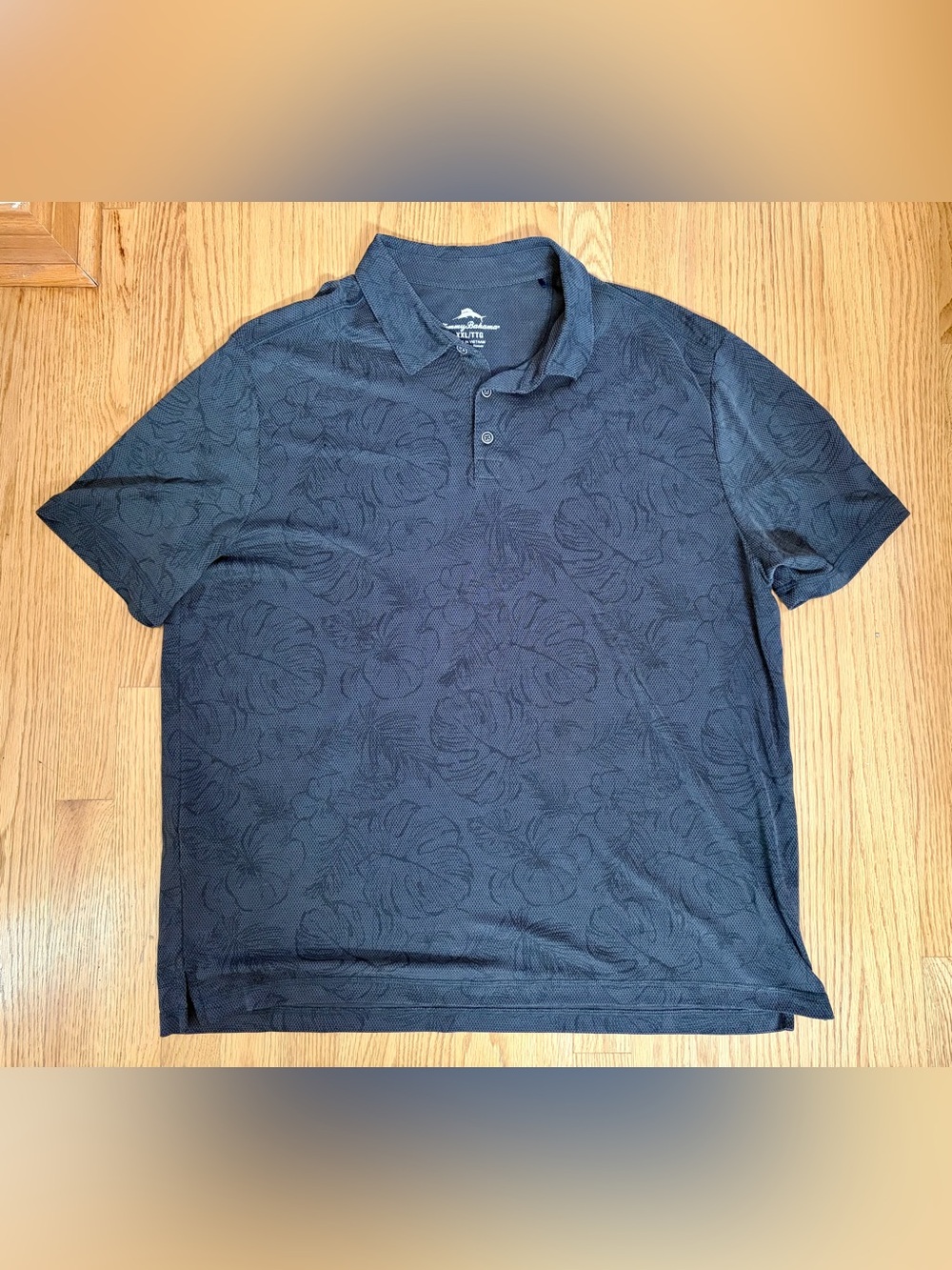 Tommy Bahama Dark Gray Palm-Print Hawaiian Polo Shirt Size XXL